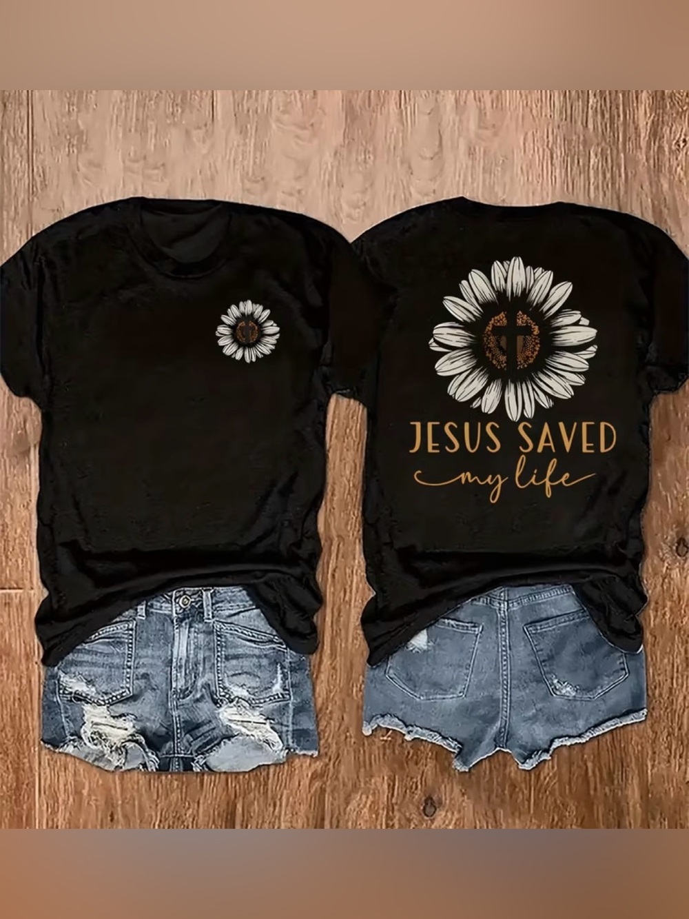 Y2K Style 'Jesus Saved My Life' Sunflower Graphic Tee - Picture 2 of 5